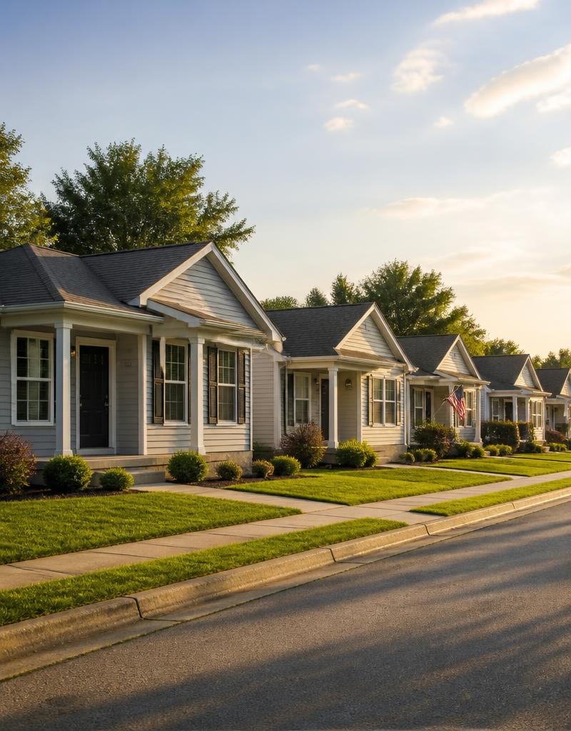 Row of single-family rental homes in a suburban neighborhood
